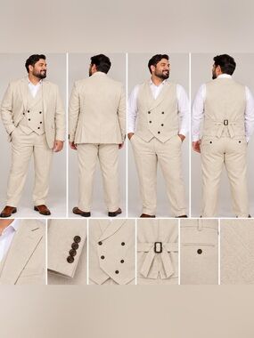 Men’s Size 54 Cream Beige 3 Piece Suit Blazer Vest Pants NWT